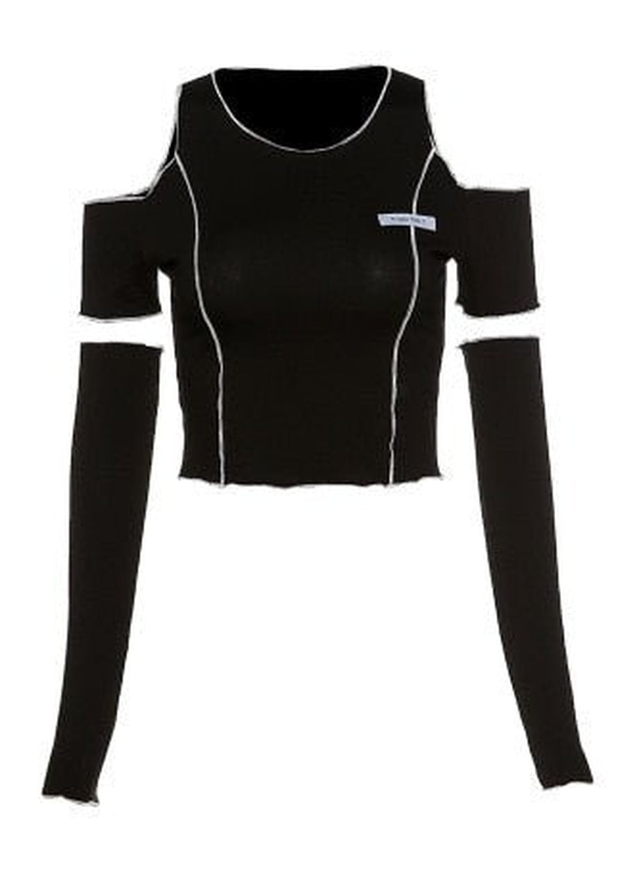 Y2k Open Shoulder Sleeve Crop Top