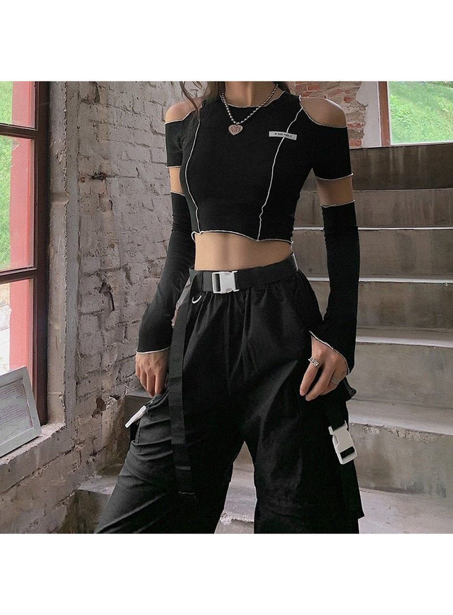 Y2k Open Shoulder Sleeve Crop Top