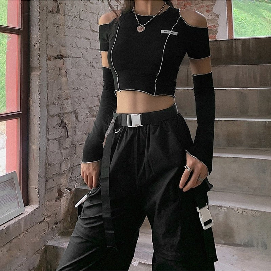 Y2k Open Shoulder Sleeve Crop Top