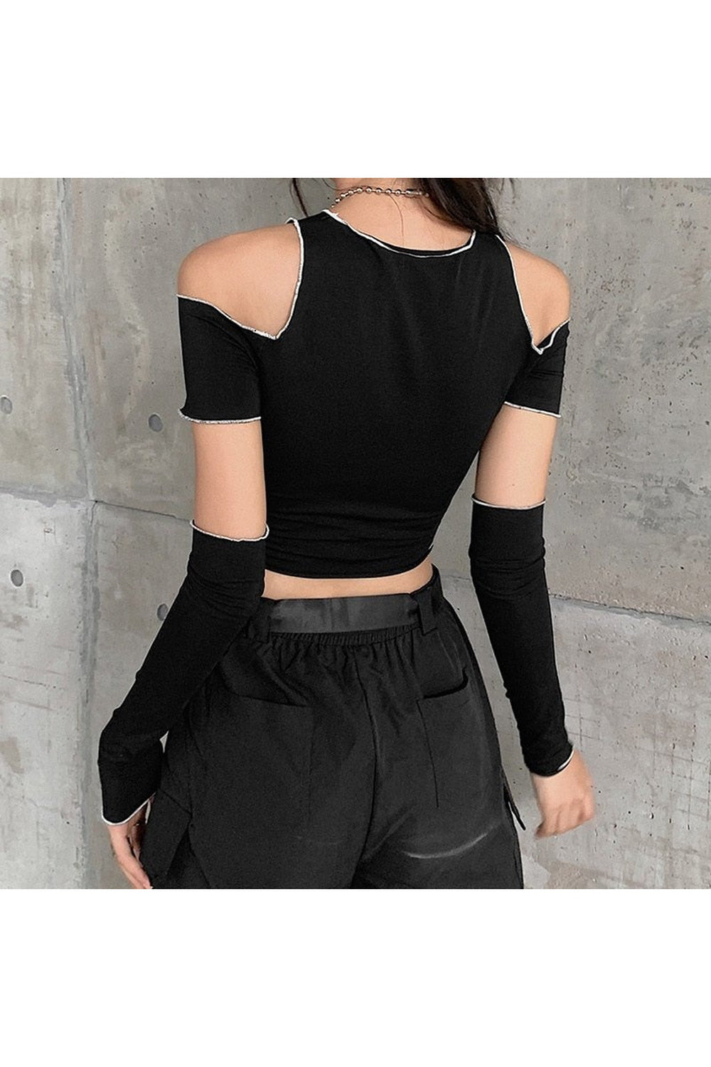 Y2k Open Shoulder Sleeve Crop Top