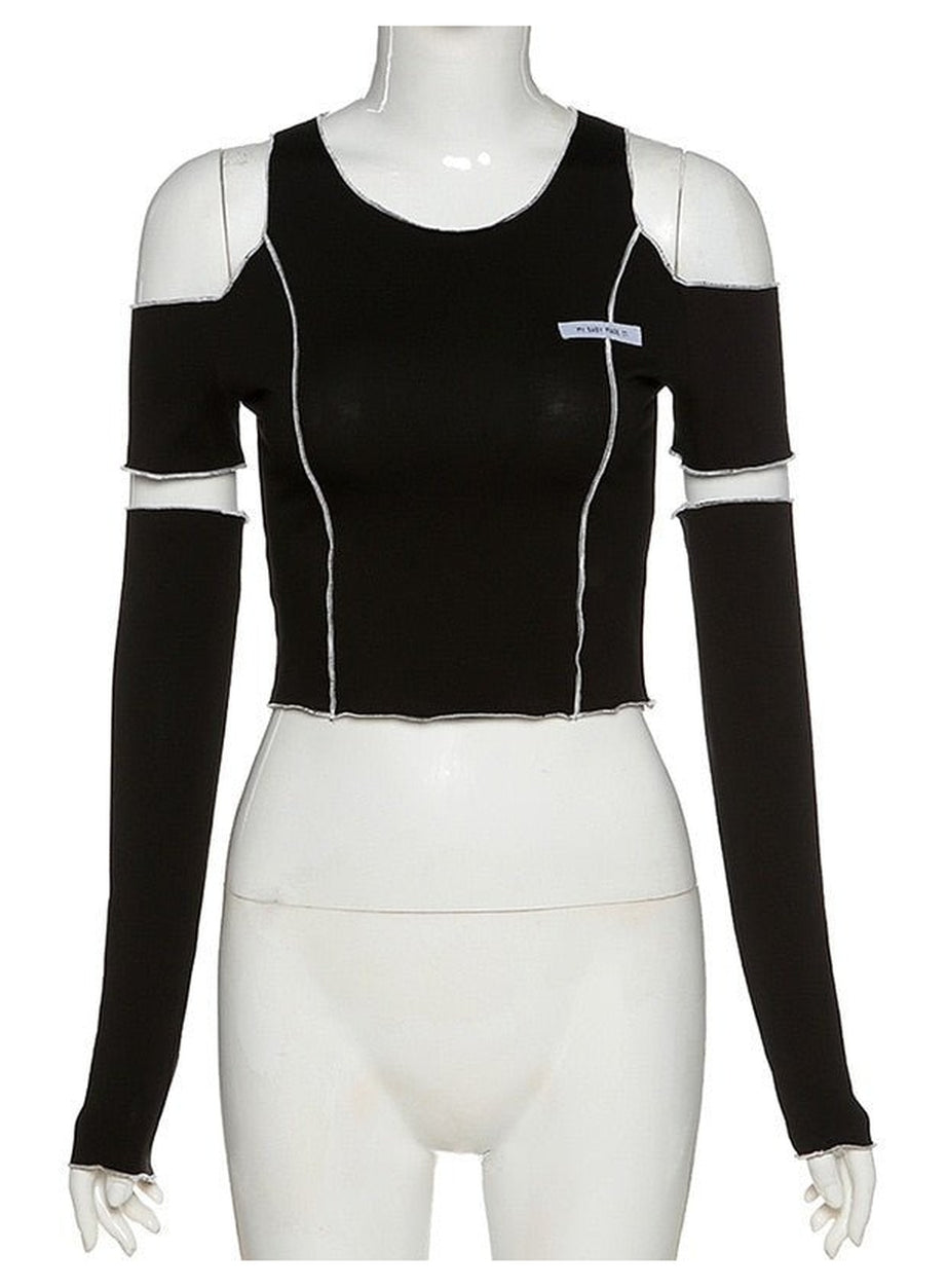 Y2k Open Shoulder Sleeve Crop Top