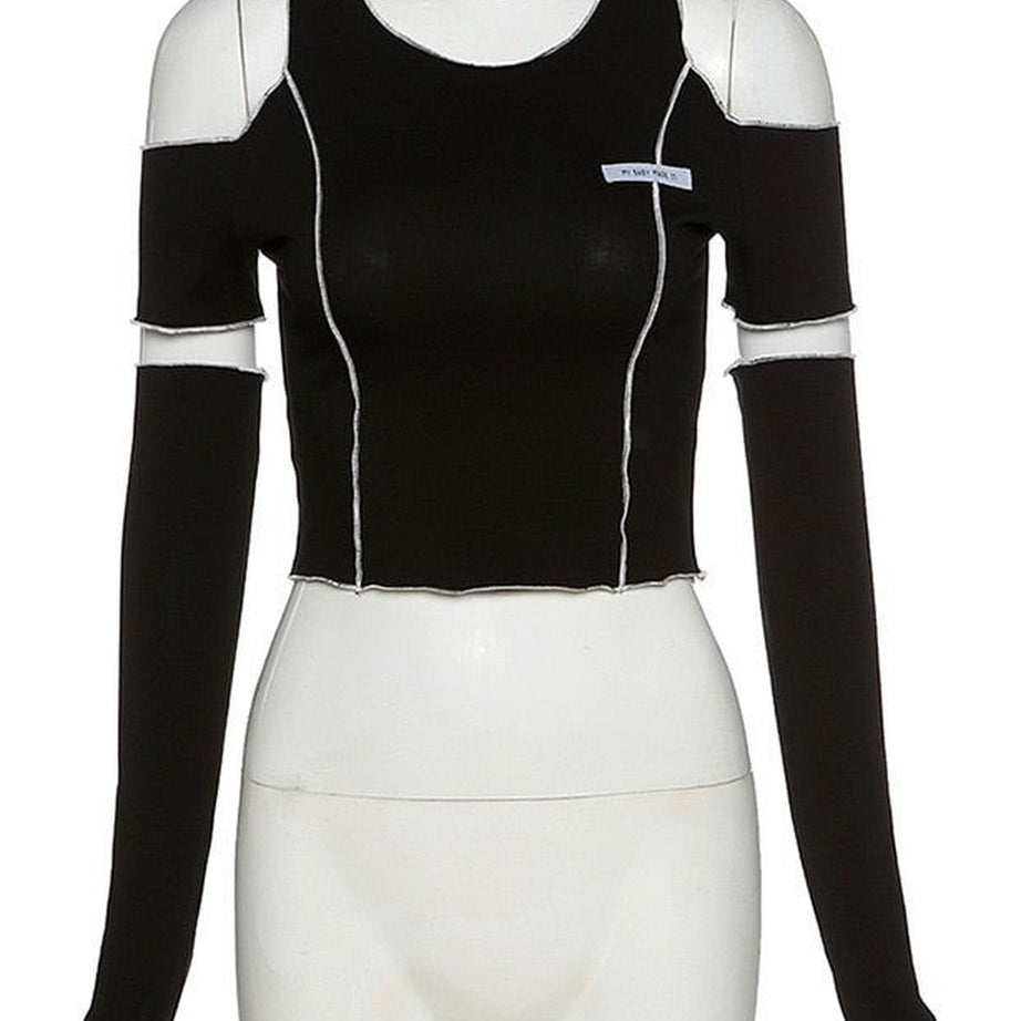 Y2k Open Shoulder Sleeve Crop Top