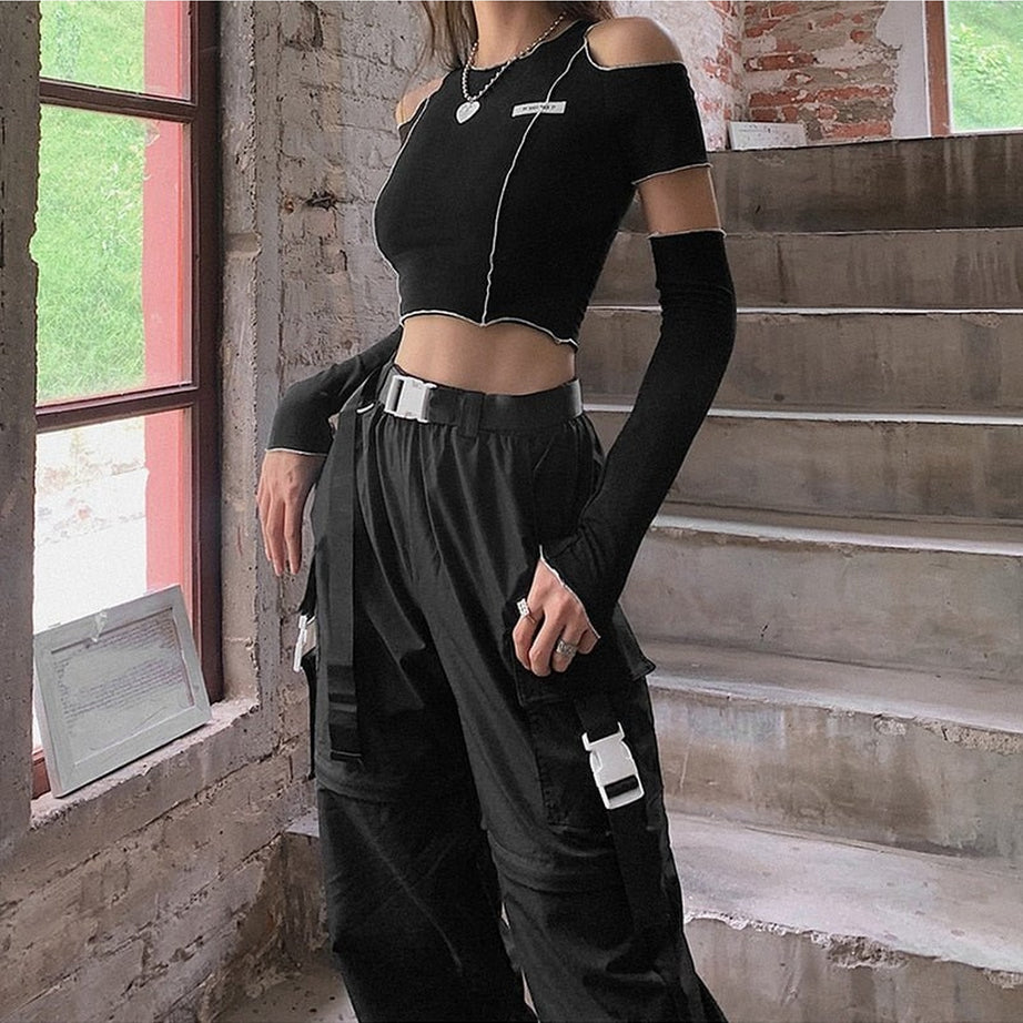 Y2k Open Shoulder Sleeve Crop Top