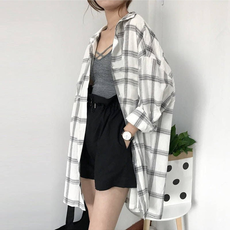 Y2k Oversize Grunge Plaid Shirt