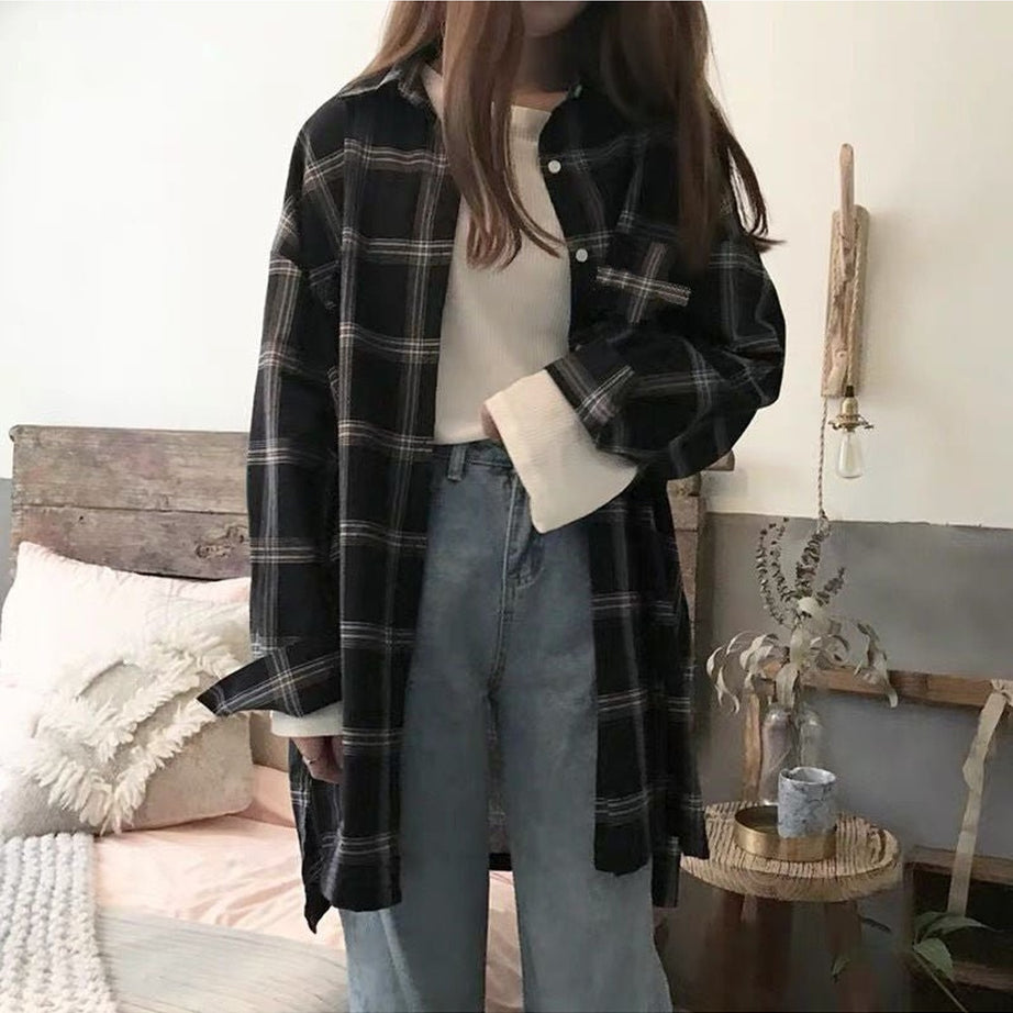 Y2k Oversize Grunge Plaid Shirt