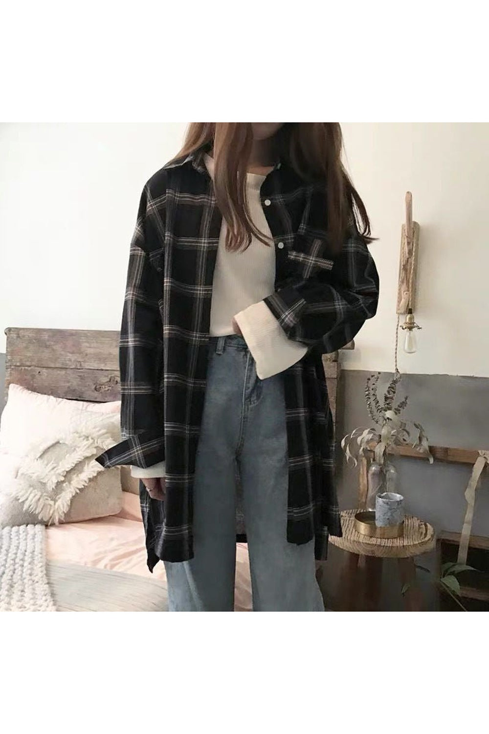 Y2k Oversize Grunge Plaid Shirt