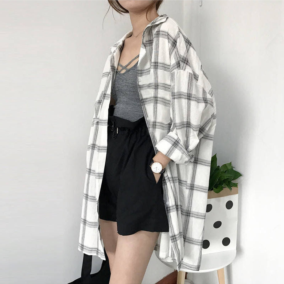 Y2k Oversize Grunge Plaid Shirt