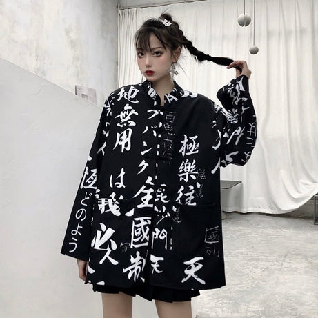 Oversize Hieroglyphs print Blouse - Blouses