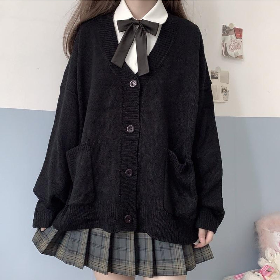 Y2k Oversize Preppy t Sweater with buttons