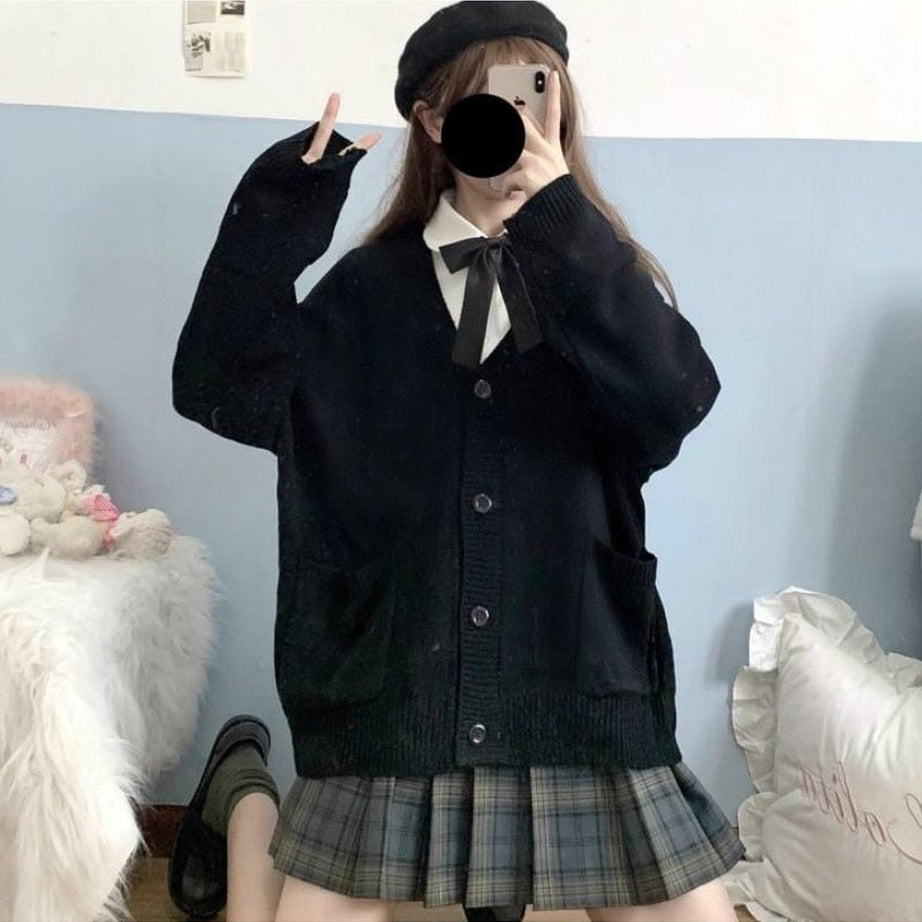 Y2k Oversize Preppy t Sweater with buttons