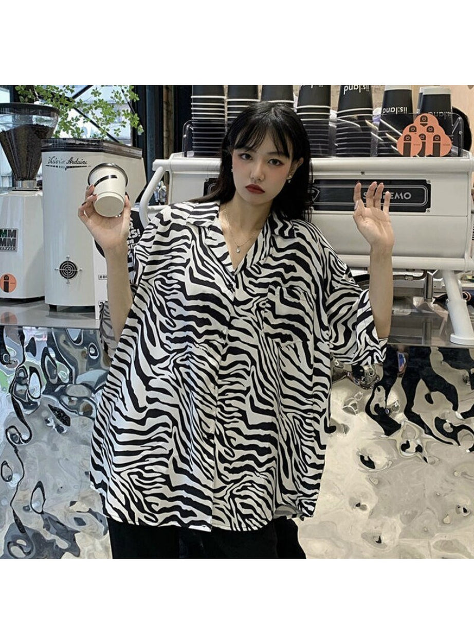 Y2k Oversize Simple Print Blouse