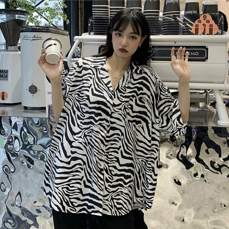 Y2k Oversize Simple Print Blouse