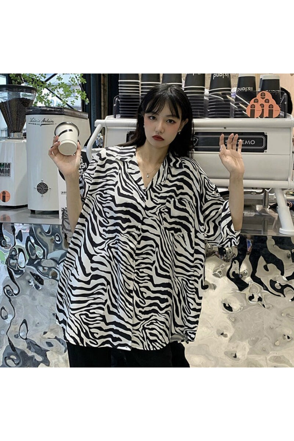 Y2k Oversize Simple Print Blouse