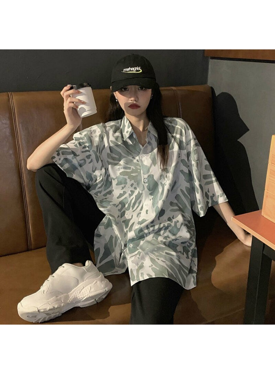 Y2k Oversize Simple Print Blouse