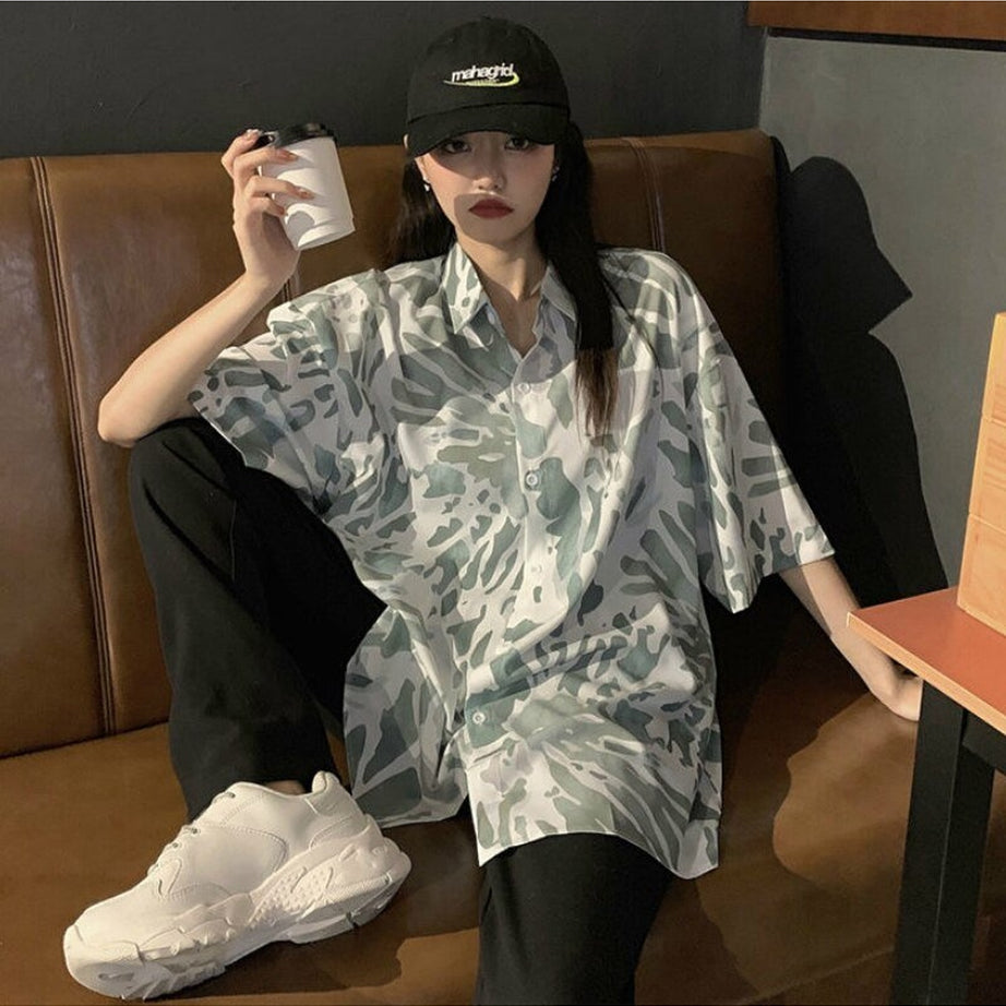 Y2k Oversize Simple Print Blouse