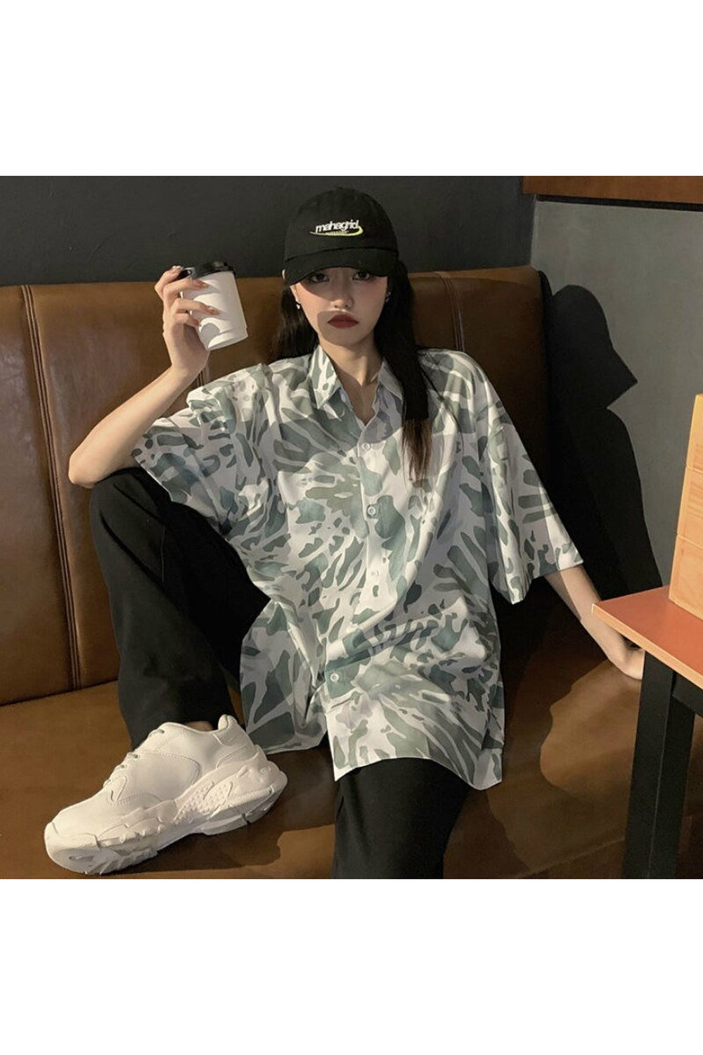 Y2k Oversize Simple Print Blouse