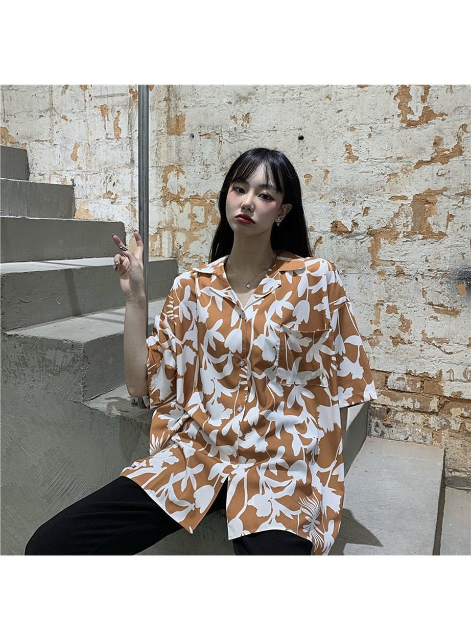 Y2k Oversize Simple Print Blouse