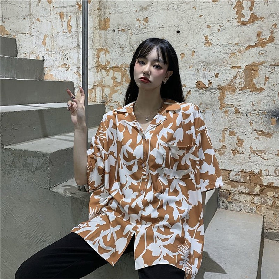 Y2k Oversize Simple Print Blouse