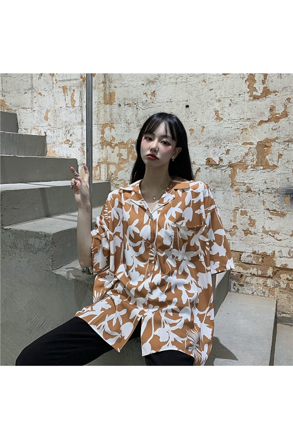 Y2k Oversize Simple Print Blouse