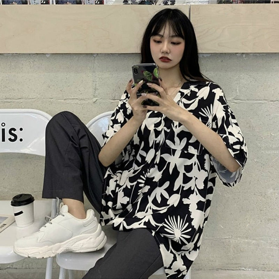 Y2k Oversize Simple Print Blouse