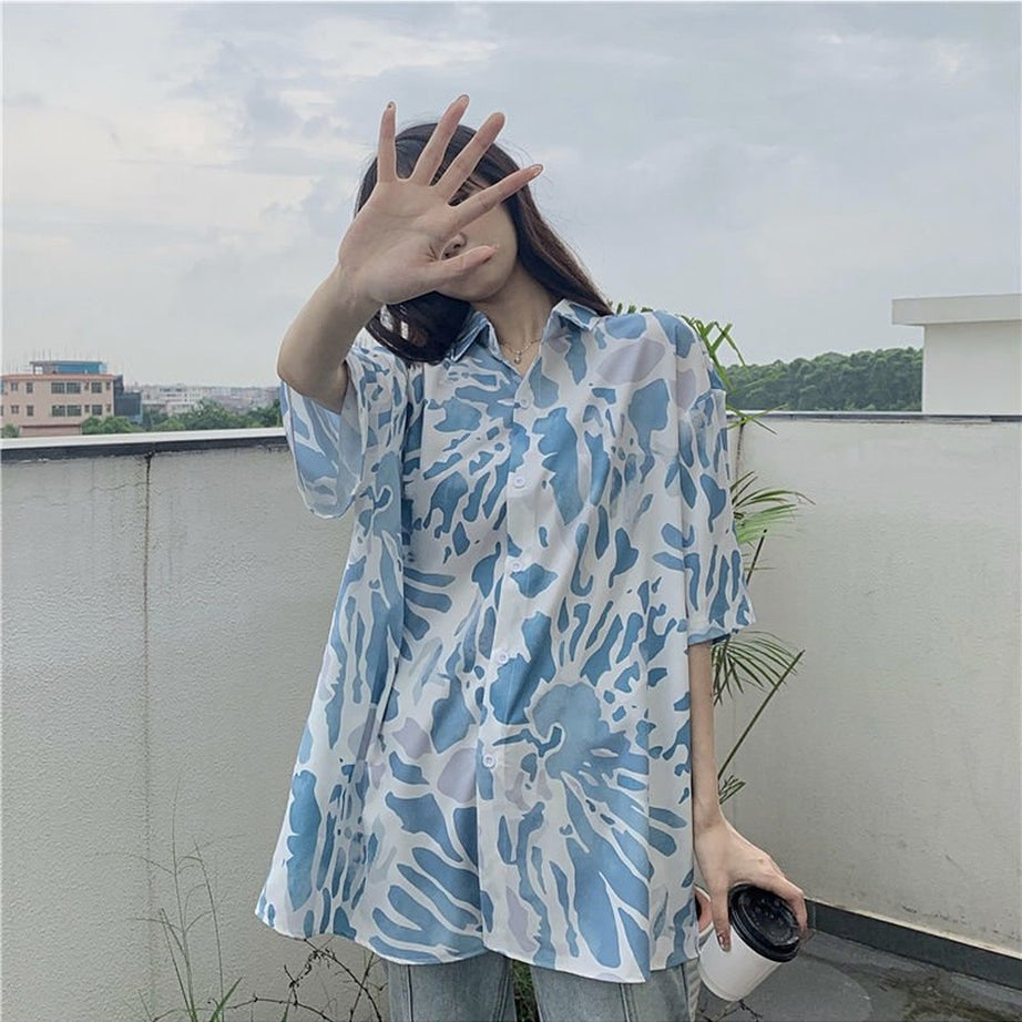 Y2k Oversize Simple Print Blouse