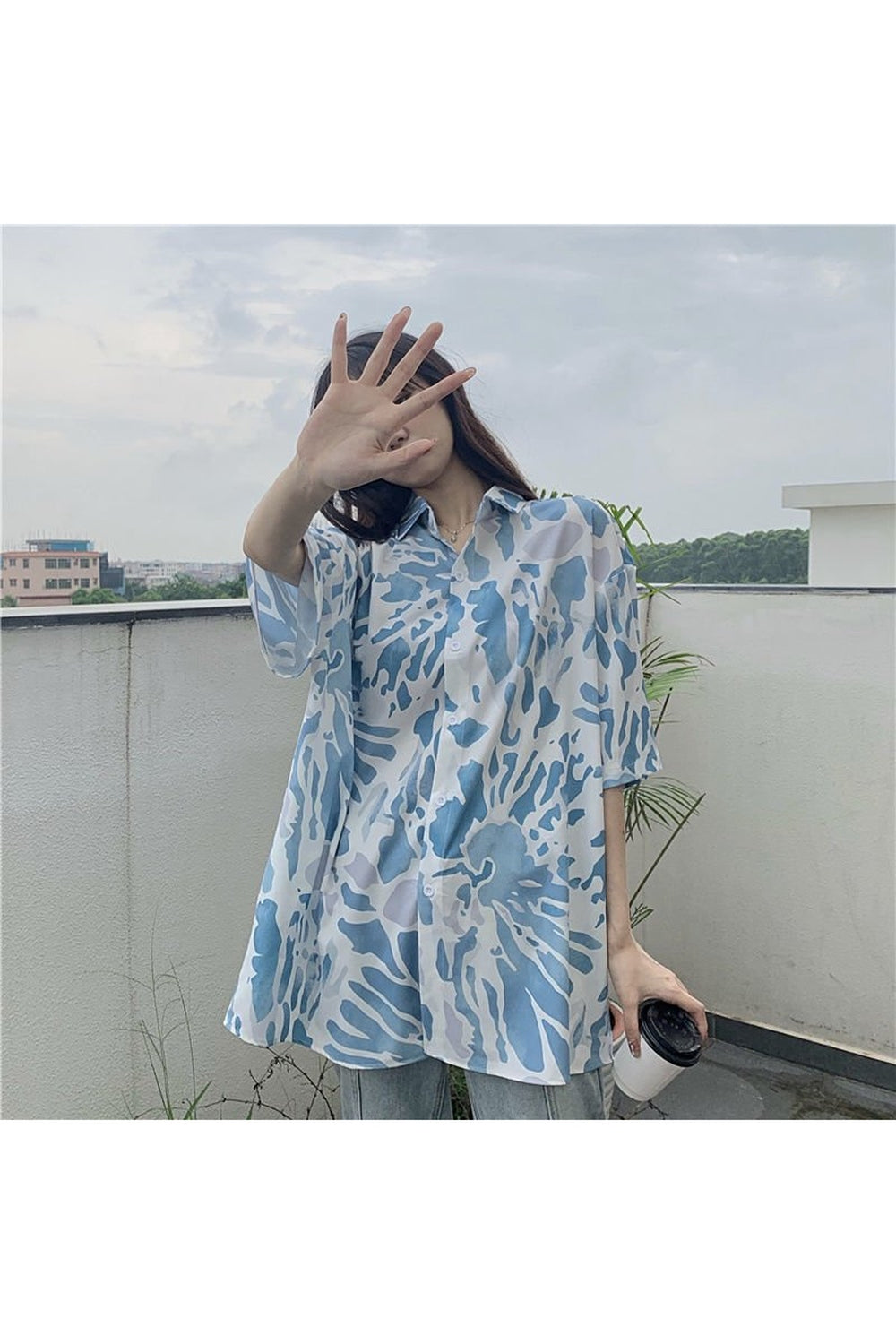 Y2k Oversize Simple Print Blouse