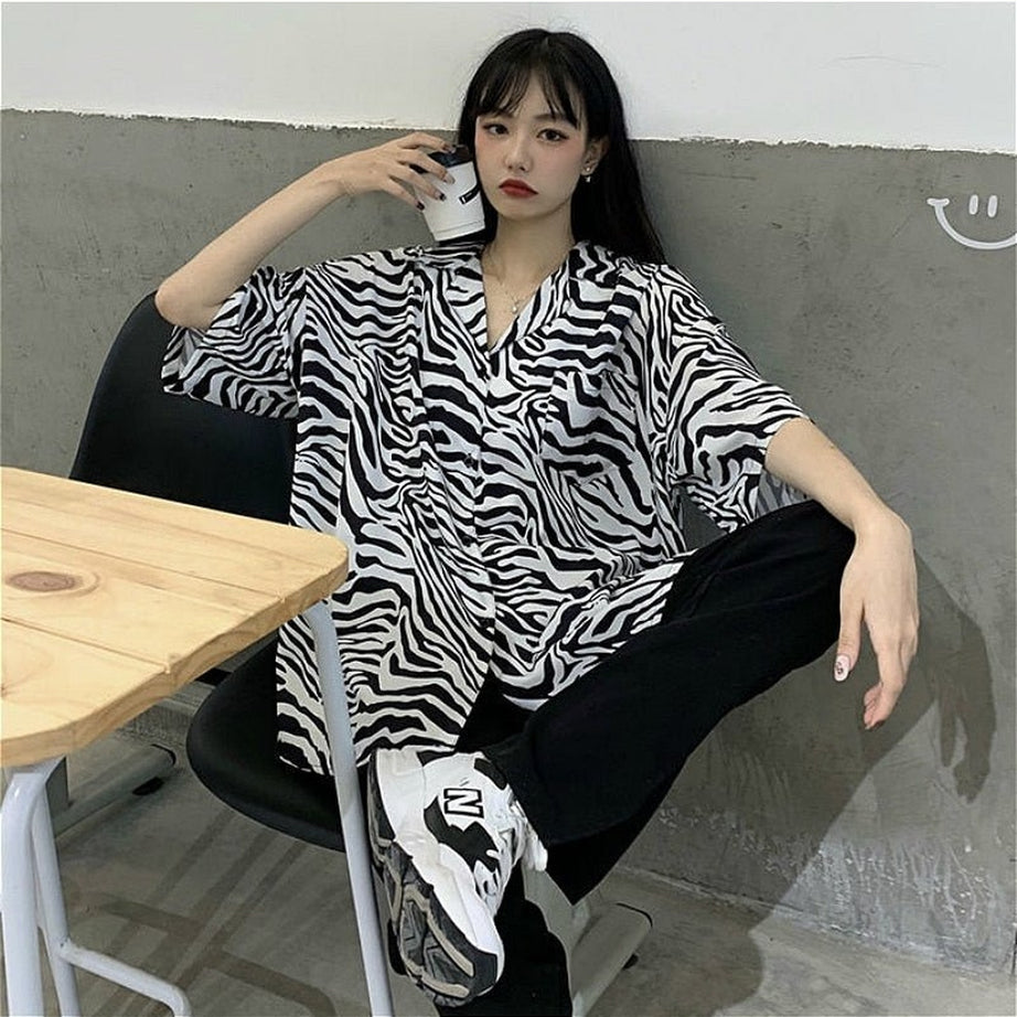 Y2k Oversize Simple Print Blouse