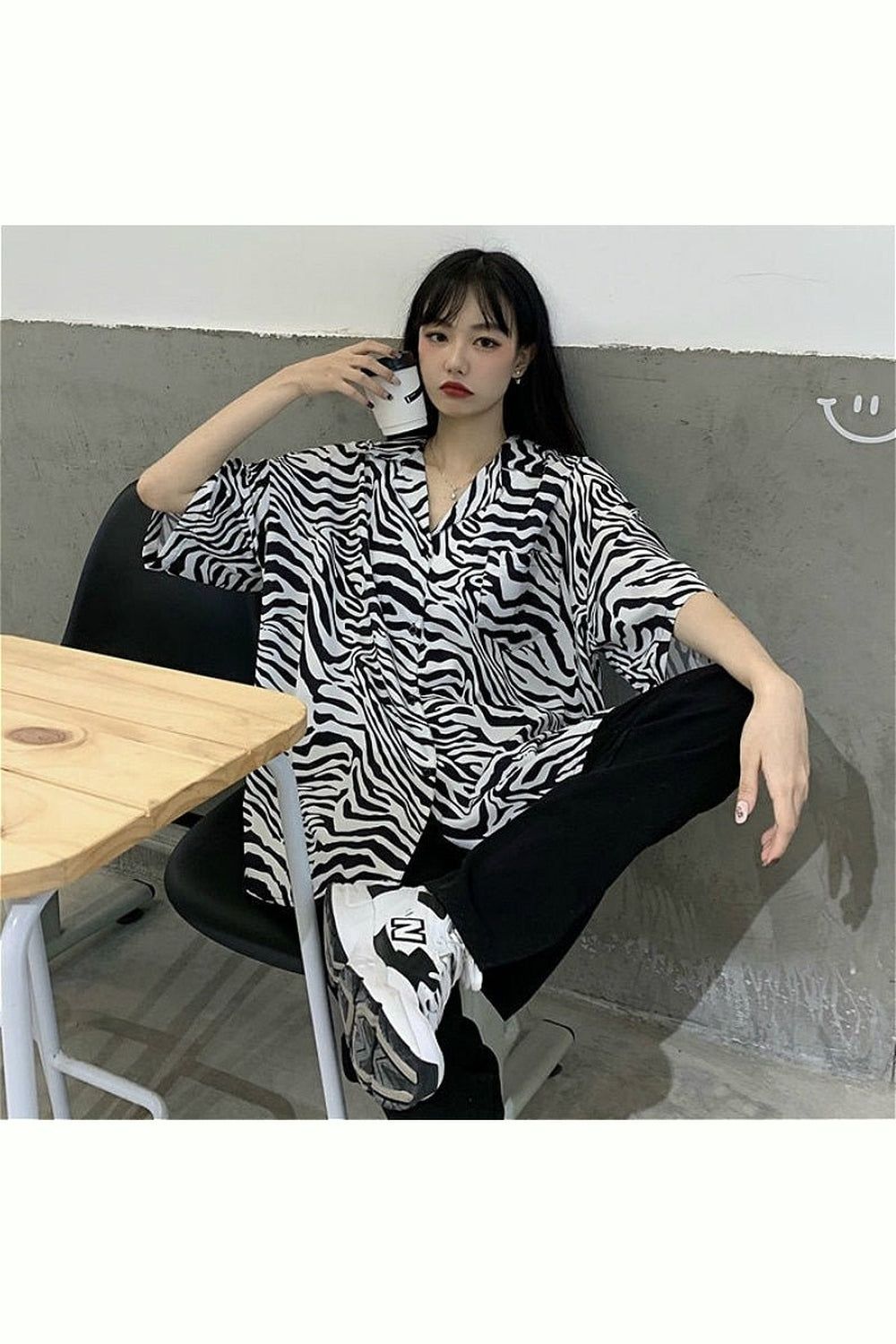 Y2k Oversize Simple Print Blouse