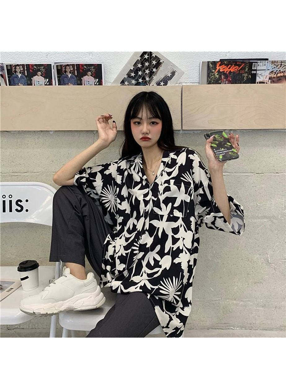 Y2k Oversize Simple Print Blouse