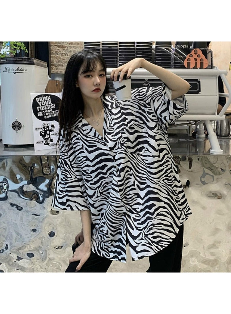 Y2k Oversize Simple Print Blouse