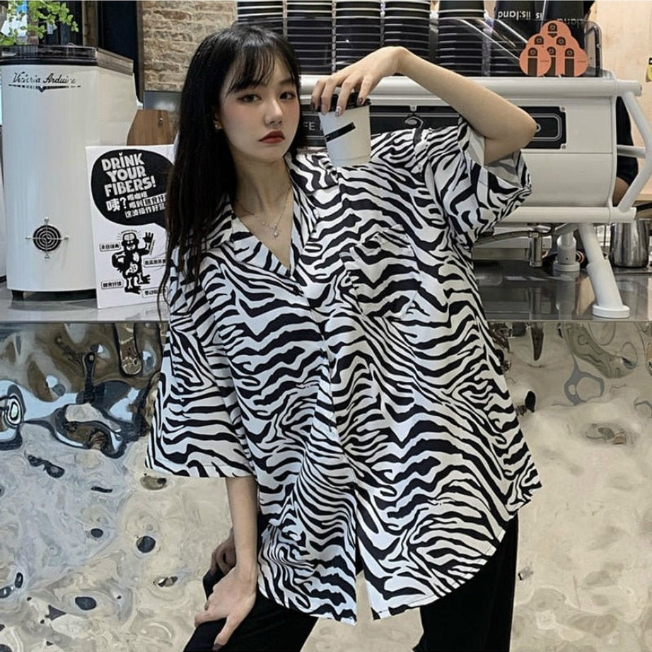 Y2k Oversize Simple Print Blouse