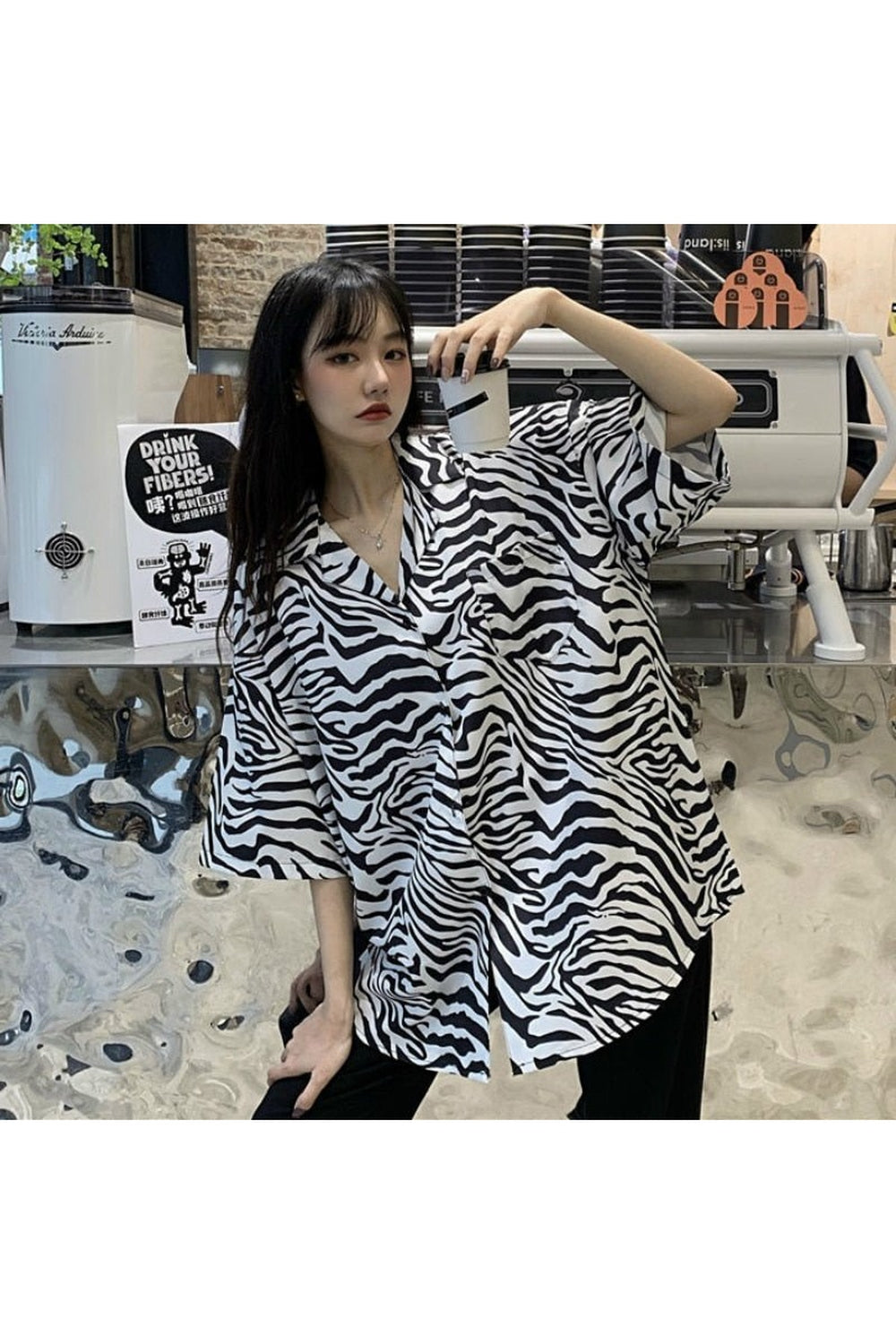 Y2k Oversize Simple Print Blouse