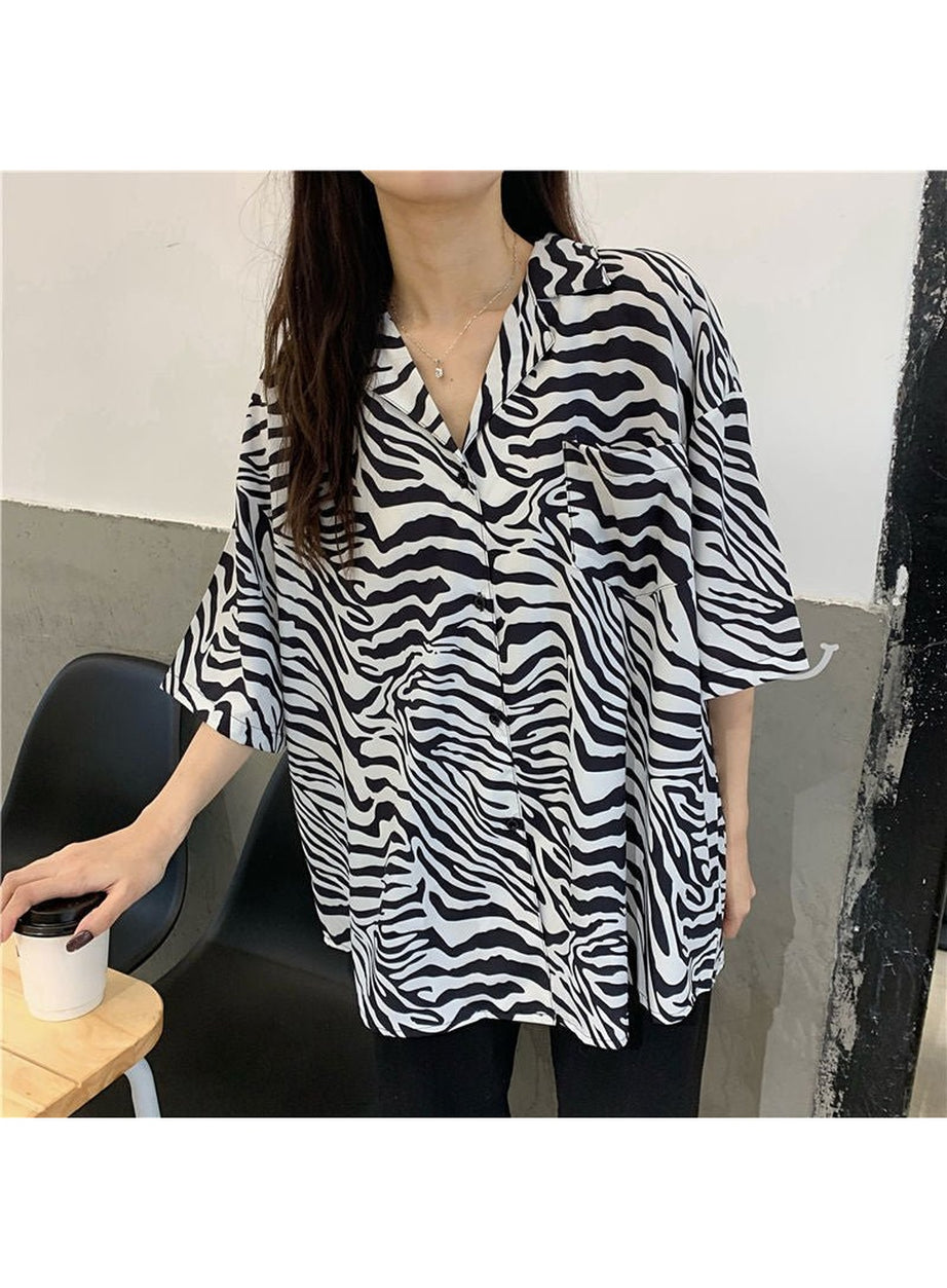 Y2k Oversize Simple Print Blouse