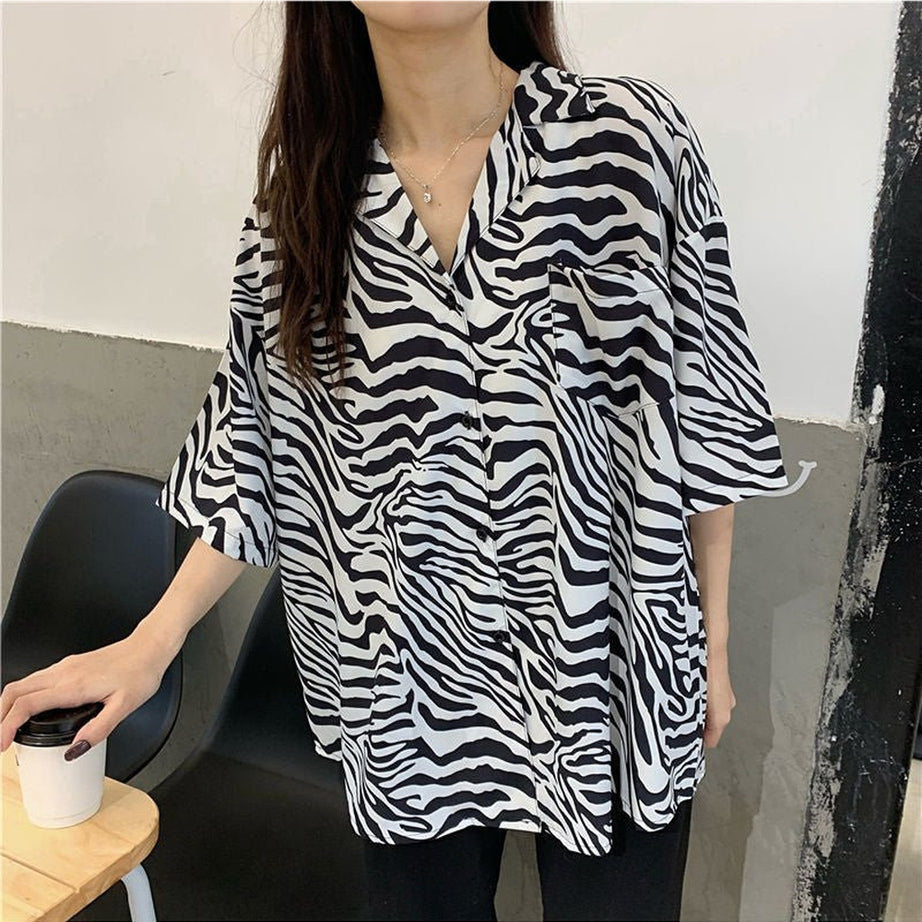 Y2k Oversize Simple Print Blouse