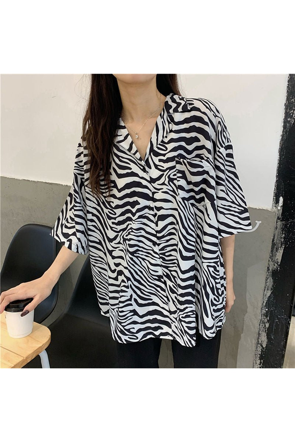 Y2k Oversize Simple Print Blouse