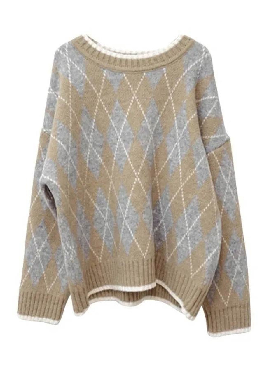 Y2k Oversized Argyle Sweater