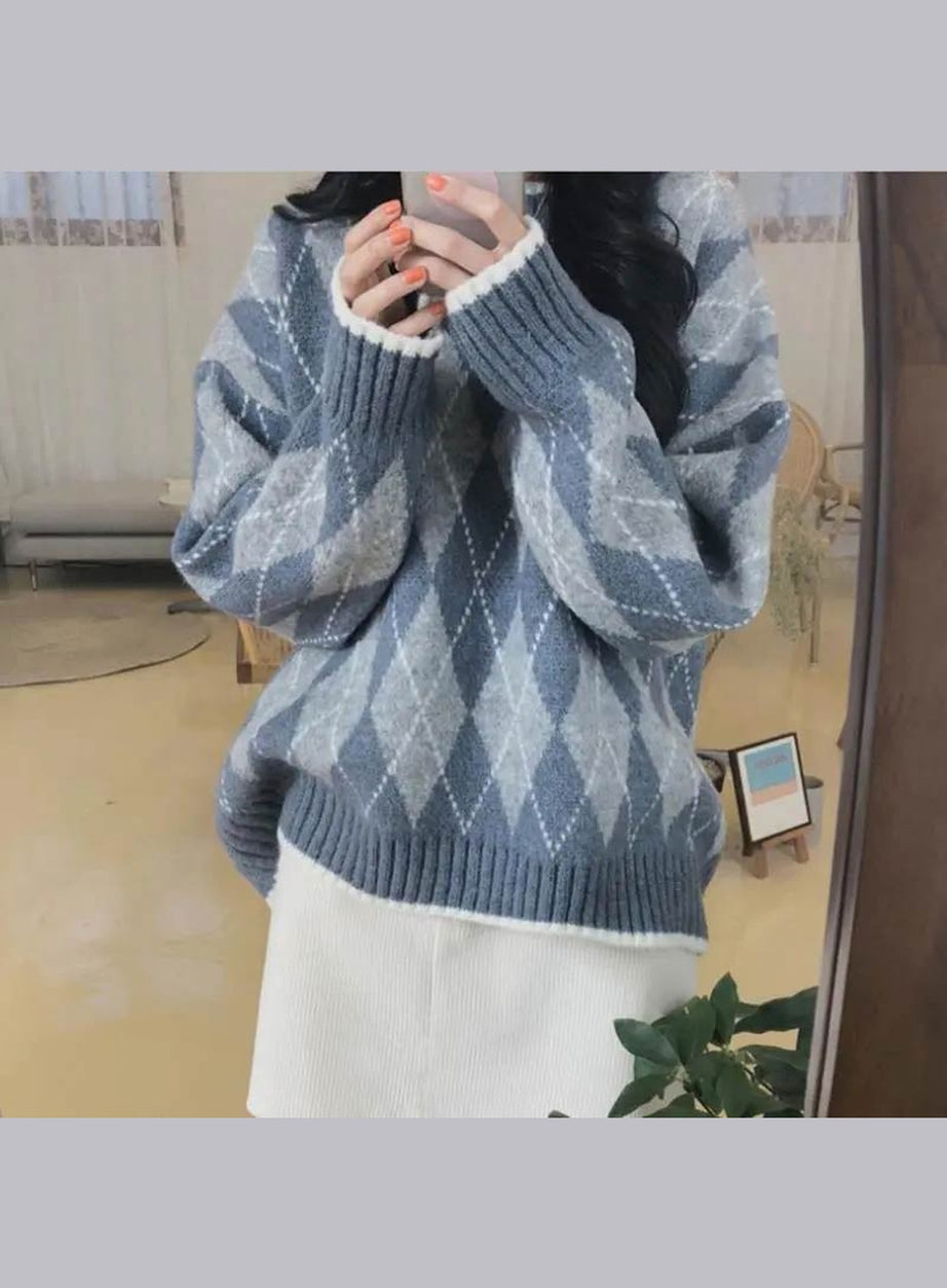 Y2k Oversized Argyle Sweater