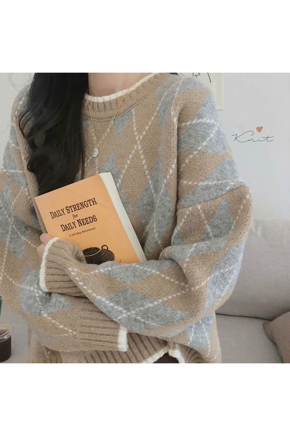 Y2k Oversized Argyle Sweater