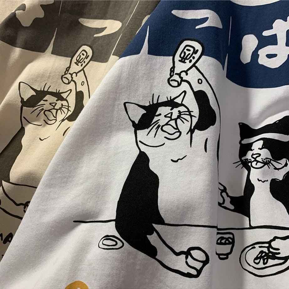 Y2k Oversized Drinking Cat T-shirt