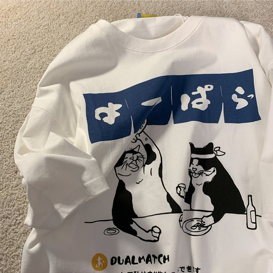 Y2k Oversized Drinking Cat T-shirt