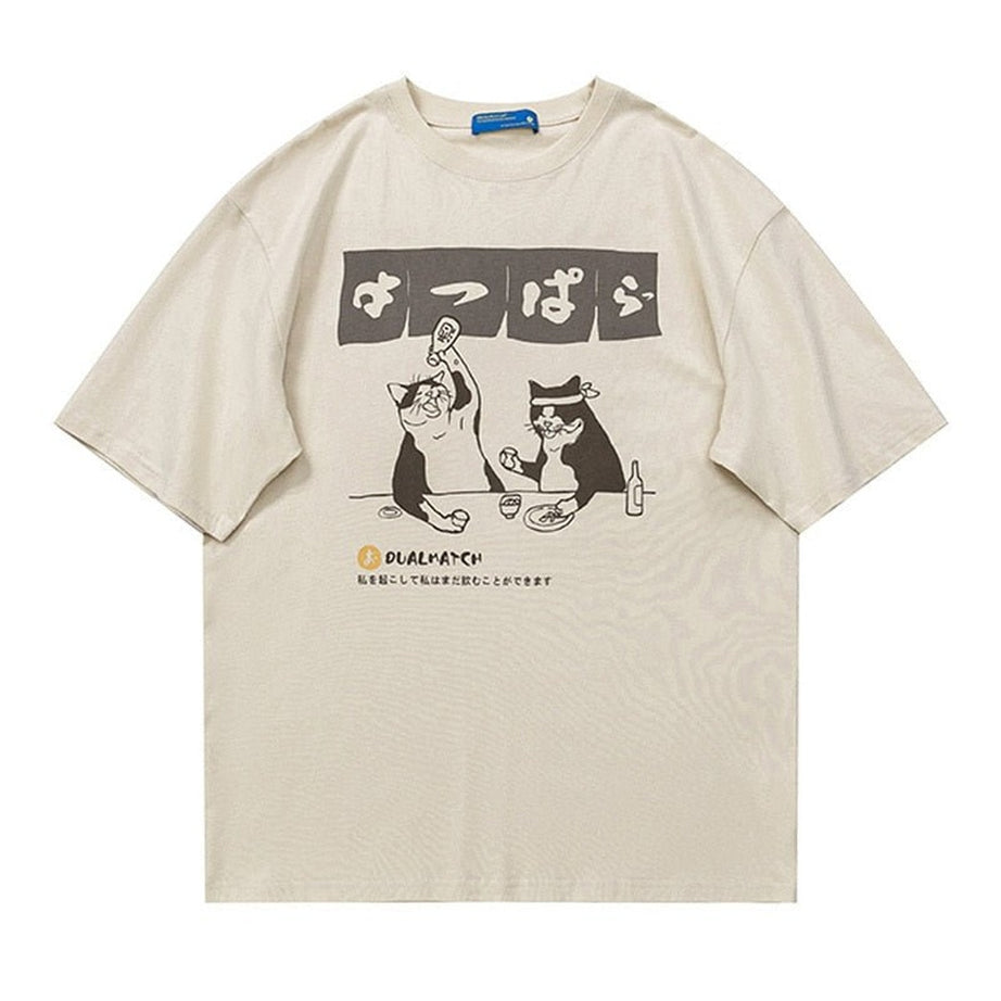 Y2k Oversized Drinking Cat T-shirt