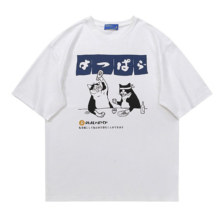 Y2k Oversized Drinking Cat T-shirt