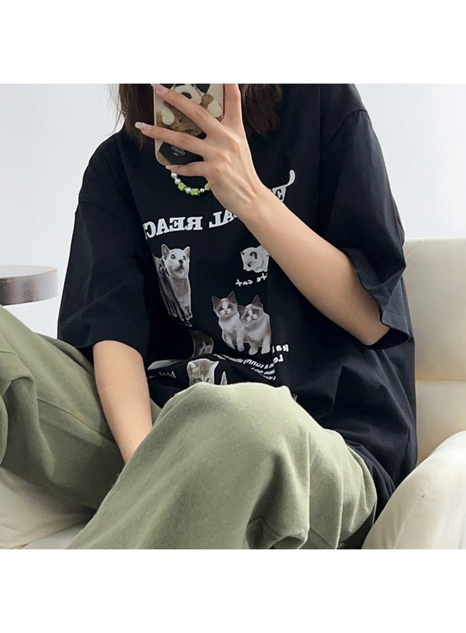 Y2k Oversized Kawaii Cat T-Shirt