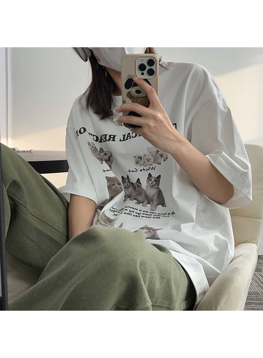Y2k Oversized Kawaii Cat T-Shirt