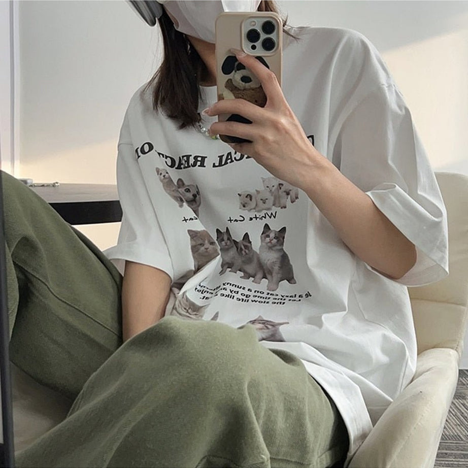 Y2k Oversized Kawaii Cat T-Shirt