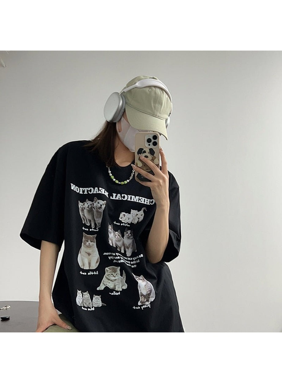 Y2k Oversized Kawaii Cat T-Shirt