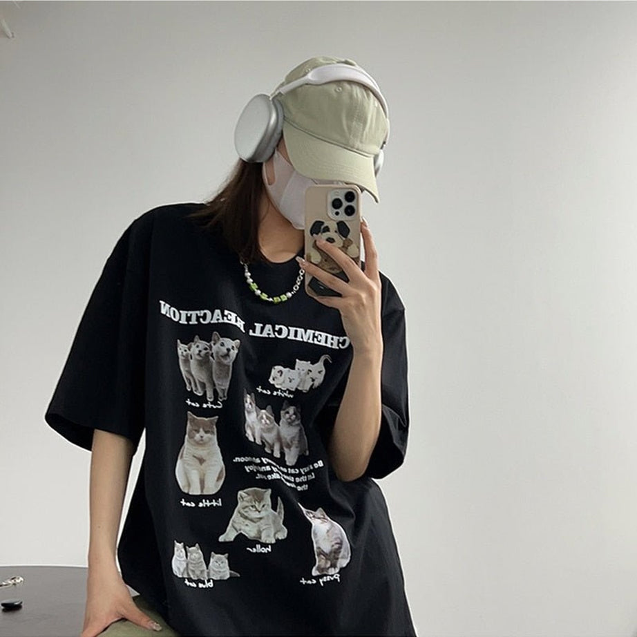 Y2k Oversized Kawaii Cat T-Shirt