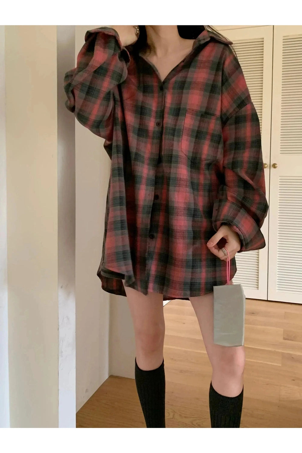 Y2k Oversized Plaid Flannel Shirt