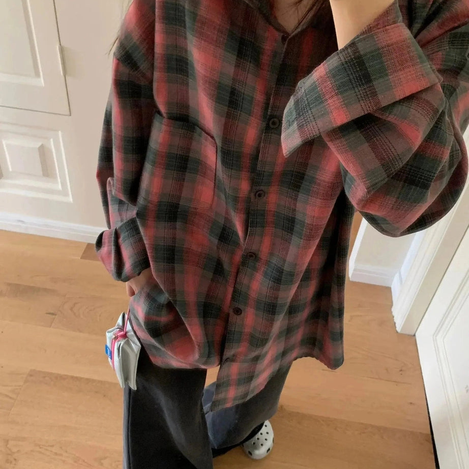 Y2k Oversized Plaid Flannel Shirt