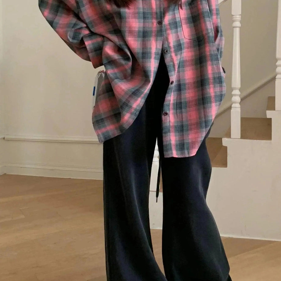 Y2k Oversized Plaid Flannel Shirt